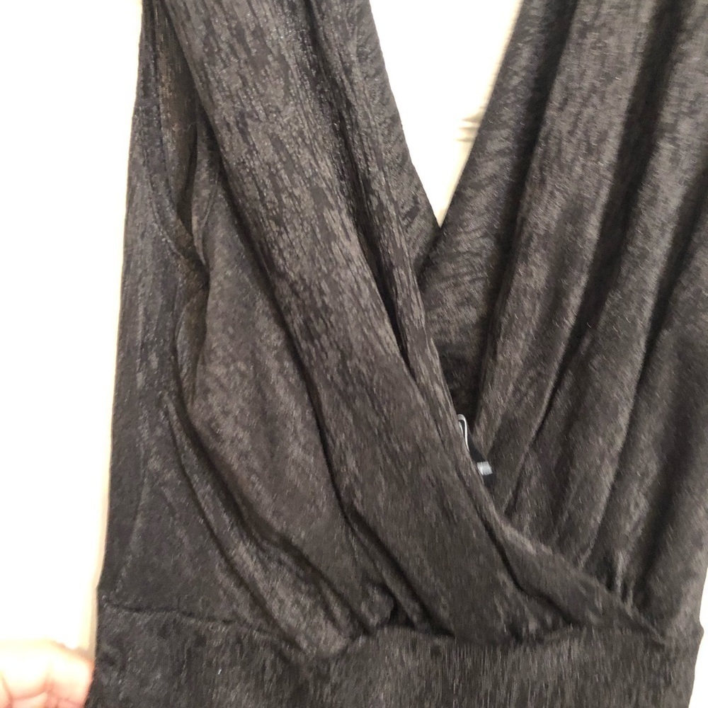 Windsor large black LBD deep V faux wrap dress with asymmetrical hem
